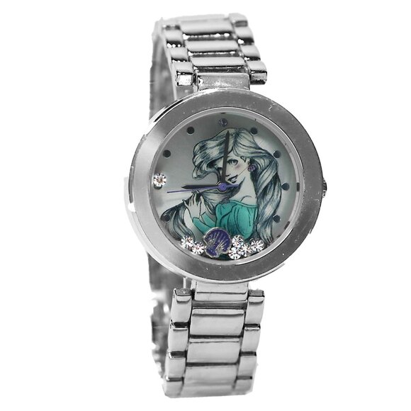 Disney Ariel The Little Mermaid Watch Silver Link Shell Bling Charms - Picture 1 of 11